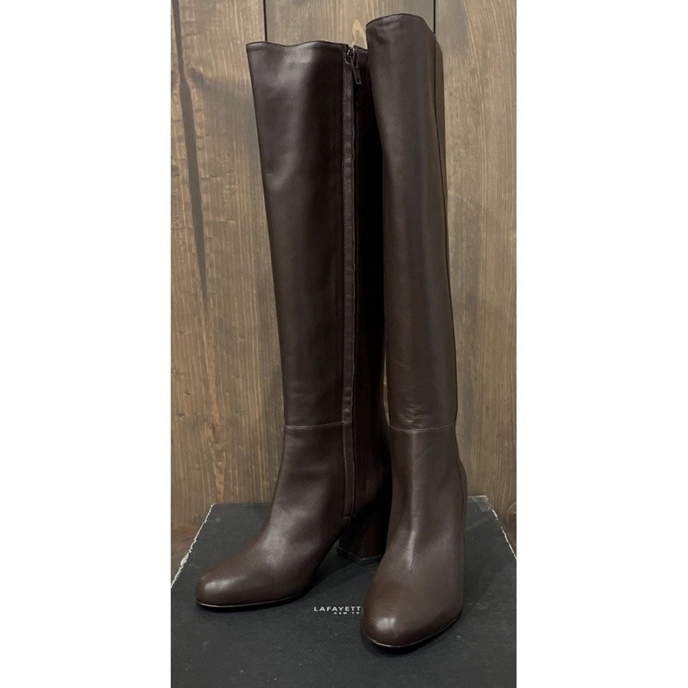 Lafayette 148 New York Claremont Nappa Brown Truffle Leather Tall Boots 8.5M New